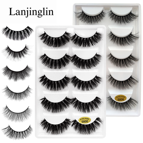 LANJINGLIN 5 pairs false eyelashes natural long 3D mink lashes makeup eyelash extension wispy fluffy fake eye lashes faux cilios ► Photo 1/6