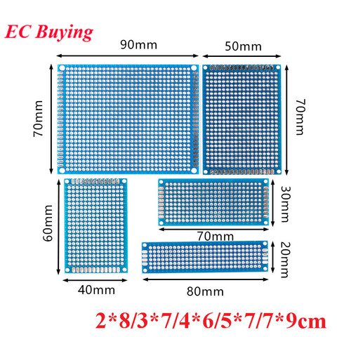 Double Sided Protoboard Breadboard Universal PCB Circuit Board Blue 2*8cm 3*7cm 4*6cm 5*7cm 7*9cm 2.54mm Experiment Board ► Photo 1/6