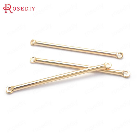 (30606)20PCS Length 45MM,thickness 2MM 24K Champagne Gold Color Plated Brass 2 hole Connect Rod Charms Accessories ► Photo 1/6