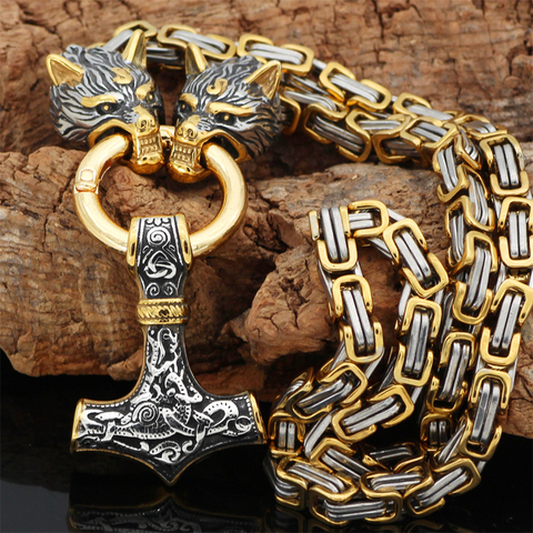 Nordic Celtic Wolf Men's Necklace Viking Wolf Head Stainless Steel Pendant scandinavian Rune Accessories norse Amulet Jewelry ► Photo 1/6