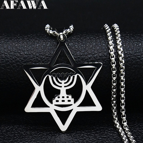 Nostalgia Religious Menorah Star David Jewish Magen Judaica Hebrew Israel Faith Lamp Hanukkah Stainless Steel Necklace N1230S02 ► Photo 1/6