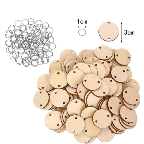 50 Pieces Round Heart Shaped Wooden Discs Wood Tags with 2 Holes and 50 Pieces Rings for Birthday Board Calendar DIY Crafts ► Photo 1/6