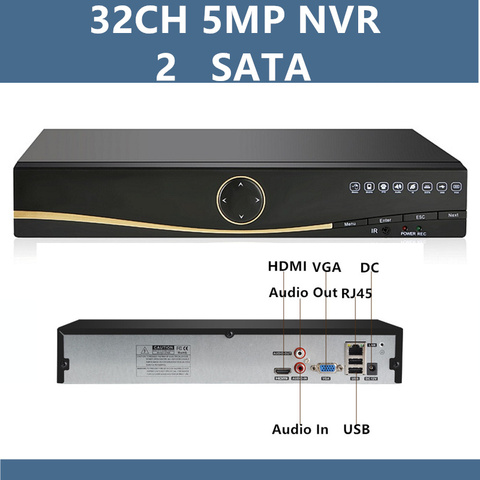 32CH*5MP H.265 NVR Network Digital Video Recorder DVR 2 SATA Max 2*8TB ONVIF XMEYE CMS Motion Detection P2P Cloud Surveillance ► Photo 1/6