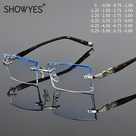 Business Style Blue Light Filter Myopia Glasses Men Rimless Computer Eyeglasses Rectangle Shape Clear Lens Frameless Eye Eyewear ► Photo 1/6