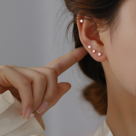925 sterling silver earring fashion simple zircon star Plum blossom small flower cute stud earring pretty woman girl ear jewelry ► Photo 1/6