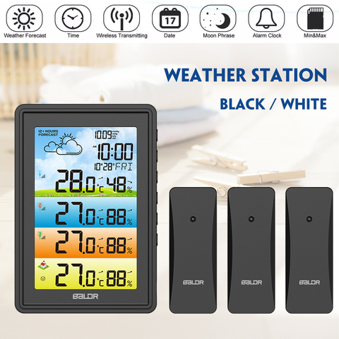 Wireless Home Waether Station Indoor Outdoor Sensor Hygrometer Thermometer Digital Moon Phase Alarm Clock Colorful Barometer ► Photo 1/6