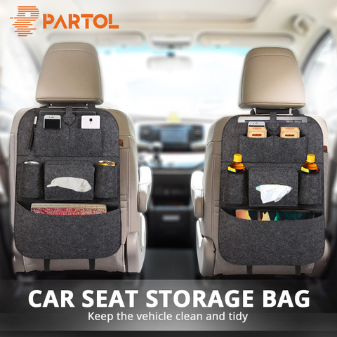 Partol 1pc Universal Car Seat Storage Bag Organizer Auto Black/Grey/Beige Organize Seat Back Bag Drinks/Tissue/Pad Container ► Photo 1/6