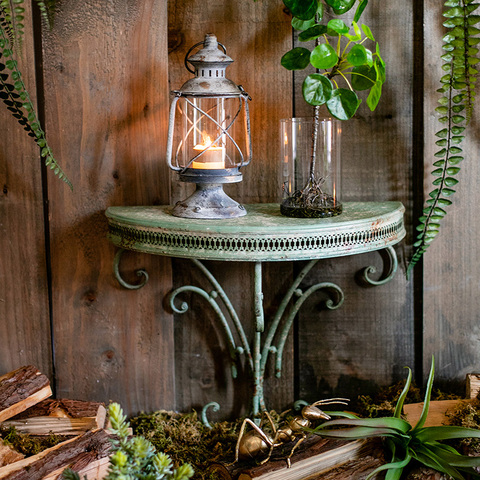 half round retro rusty decorative metal wall shelf ► Photo 1/6