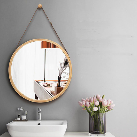 Nordic Bathroom Mirror Round Wall Mount Mirror Hanging Ornament Salon Bathroom Decor Mirror Safety Explosion-proof ► Photo 1/6