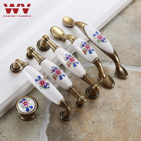 WV European Blue Flower Ceramic Handle Vintage Cabinet Wardrobe Ceramic Pulls Door Knobs Cabinet Classical Handles Garden 701 ► Photo 1/6