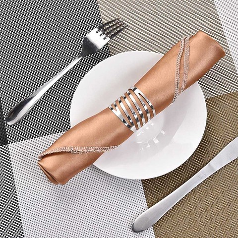 12pcs Back Pattern Metallic Wedding Napkin Rings Table Decoration Hollow Out Family Gatherings Everyday Use Napkin Buckle Holder ► Photo 1/4