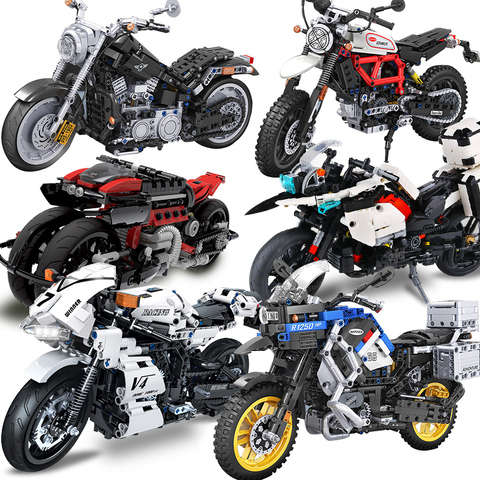 Motorcycle Model Building Blocks Technic Moto Racing Motorbike City Vehicle Sets Off Road MOC Kits Kids Construction Toys ► Photo 1/6