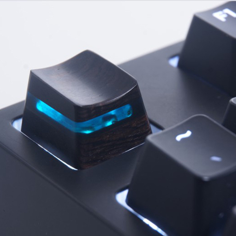 DIY Interlayer Transmission Black Blue Resin Wood Keycaps For Cherry Mx Switch Mechanical Game Keyboard R1 R2 R3 R4 Wood Keycaps ► Photo 1/6