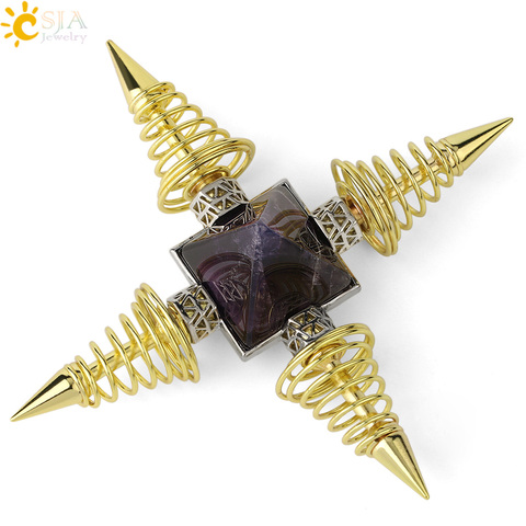 CSJA Natural Stones Pyramid Decoration 4 Points Spring Cone Pendulums Energy Healing Spiritual Meditation Women Men Jewelry G316 ► Photo 1/6