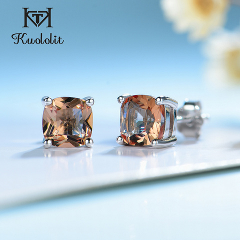 Kuololit Color change Diaspore Gemstone stud Earrings for Women Solid 925 Sterling Silver Cushion shape Zultanite  Fine Jewelry ► Photo 1/6