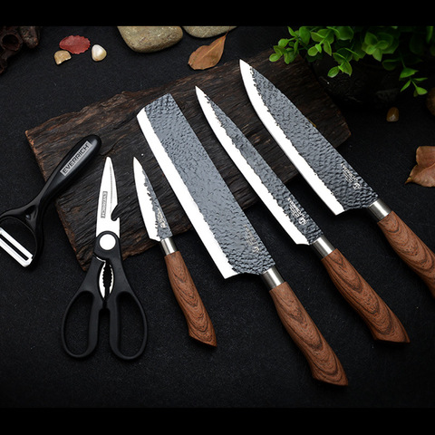 Kitchen Knives Set Tools Forged Stainless Steel Kitchen Knife Scissors Ceramic Peeler Chef Slicer Nakiri Paring Knife Gift Case ► Photo 1/6