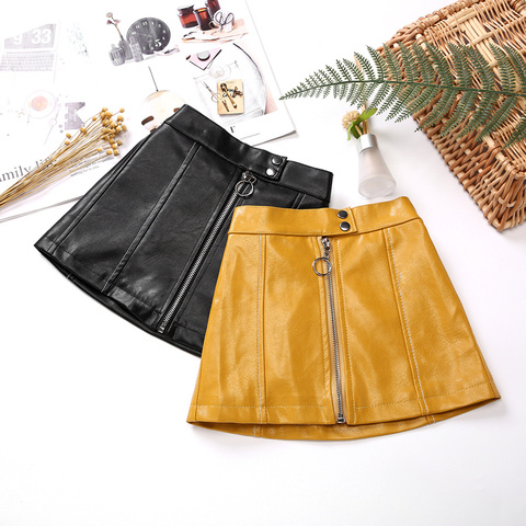 Kids Leather Skirts for Spring Girls Casual Mini PU Leather Skirt Teenager Girl Faux Leather Skirt for Autumn Children 110-160cm ► Photo 1/6