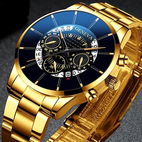 Geneva Brand Men's Watch Luxury Business 3 Eyes Watches Men Steel