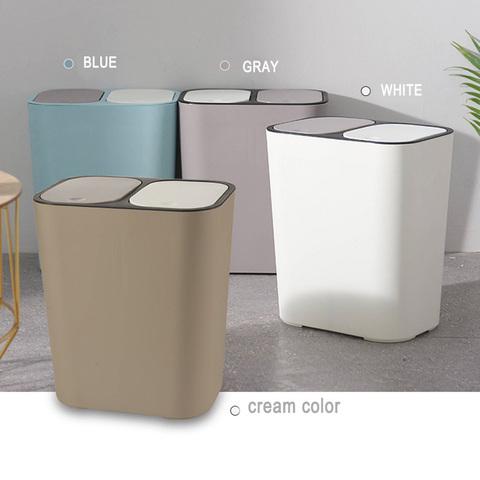 Trash Can Rectangle Plastic Push-Button Dual Compartment 12liter Recycling Waste Bin Garbage Can classified dustbin H99F ► Photo 1/6