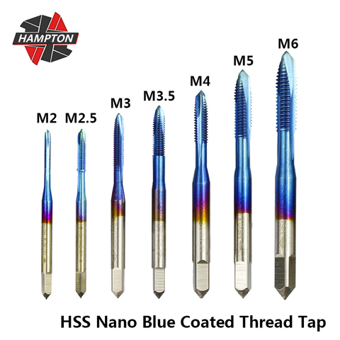 Hampton Nano Blue Coated M2 M2.5 M3 M3.5 M4 M5 M6 Thread Tap HSS Screw Tap Drill Bit Straight Flute Hand Tools Plug Taps ► Photo 1/6