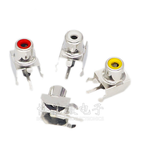 10pcs White/Yellow/Red RCA AV with the core socket hole seat 2 pin PCB soldering audio video jack lotus seat AV-8.4-3 AV-103B ► Photo 1/1