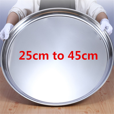 Thick Stainless Steel Plate round Large Disc Flat Bottom Shallow tray Extra Large Fish Head fruite meat Plate Restaurant Hotel ► Photo 1/6