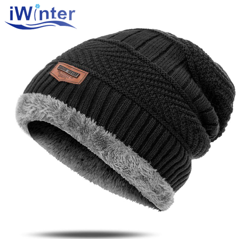 IWINTER Winter Men's Hat Knitted Hats Warm Plus Velvet Hat 2022 Fashion Skullies Beanie Soft Knitted Beanies Bonnet High Quality ► Photo 1/6