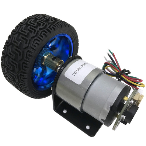 DC Encoder Gear Motor High Torque DC 6V 12V High Speed 7 To 1590RPM In DC Motor Reversible Adjustable Speed With Wheel Set ► Photo 1/6