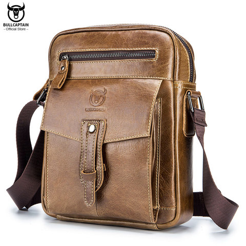 BULLCAPTAIN retro leather Messenger bag men's casual shoulder bags men's flip bag's luxury brand fashion business bags' ► Photo 1/6