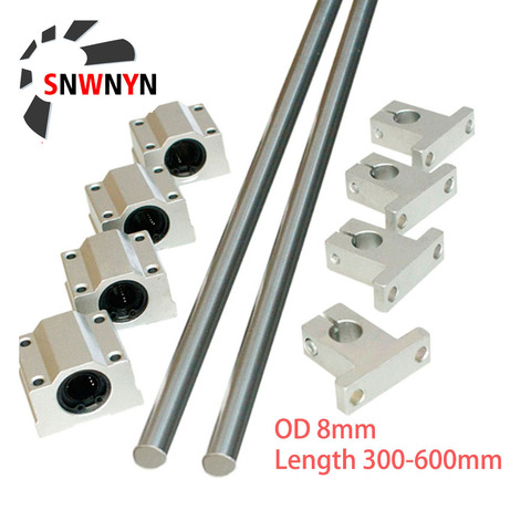 OD 8mm Optical Axis Linear Rail Shaft 2pcs Length 300mm 400mm 500mm 600mm +4pcs SCS8UU Bearing Blocks + 4pcs SK8 Bearing Support ► Photo 1/6