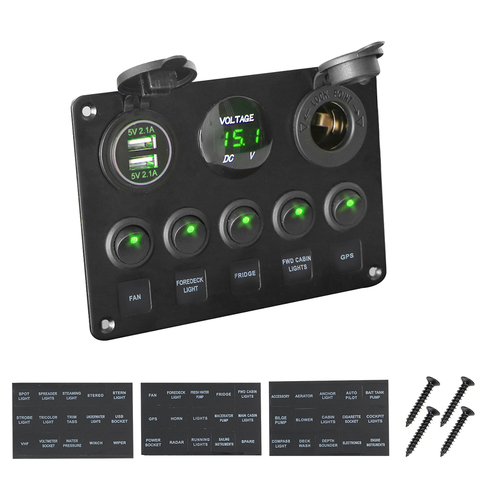 LEEPEE Waterproof Digital Voltmeter Dual USB Port 12V Outlet Combination Car Marine LED Rocker Switch Panel ► Photo 1/6