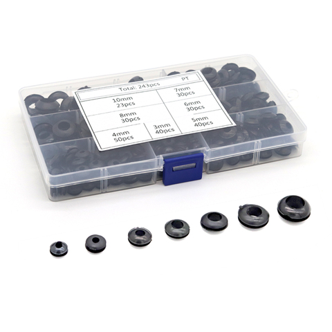 243Pcs/box Rubber Grommet Gasket Kits for Wire Cable Black Assortment Set ► Photo 1/5