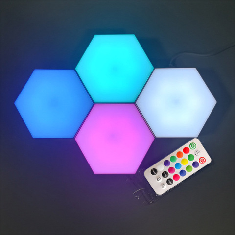 USB Touch Remote Control Colorful LED Honeycomb Quantum Hexagon Wall Lamp Sensitive Bedroom Living Room DIY Decor wall Lights ► Photo 1/6