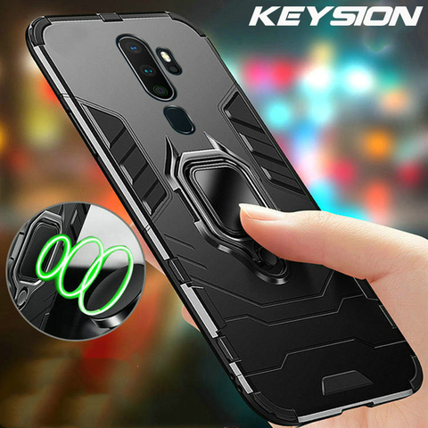 KEYSION Shockproof Armor Case For OPPO A9 2022 A11X Stand Holder Car Ring  Silicone Phone Back Cover for OPPO A5 2022 A9 2022 ► Photo 1/6