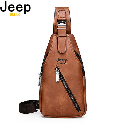 JEEP BULUO Travel Hiking Cross Body Messenger bags Men's Large Capacity Chest Sling Bag Solid Men Split Leather Bag New ► Photo 1/6