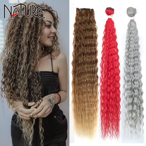 Nature Loose Deep Wave Hair Bundles 28-32Inch High Temperature Fiber Red Super Long Hair Synthetic Weave Fake Hair Extensions ► Photo 1/6