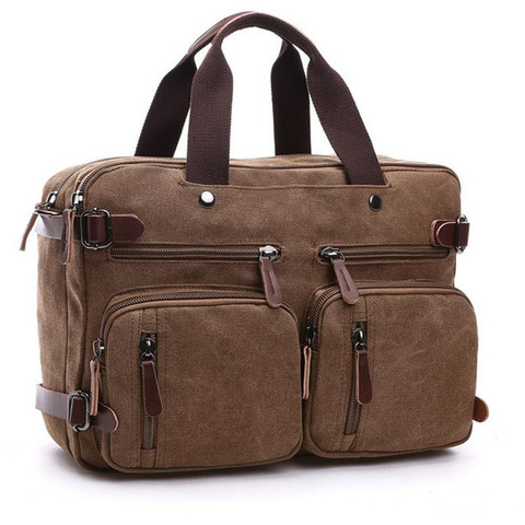 Large Capacity Men Briefcase Canvas Bag Leather Travel Suitcase Messenger Shoulder Bag Handbag Casual Business Laptop Pocket 40# ► Photo 1/6