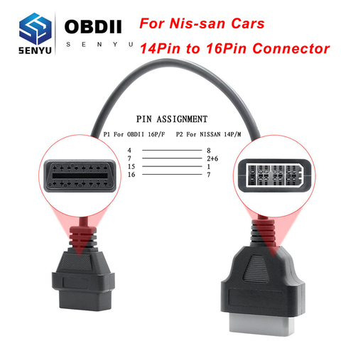 For Nissan 14 Pin OBD to OBD2 16Pin Connector Adapter For Nissan 14 Pin OBD OBD2 Car Diagnostic Auto Tool OBD2 Extension Cable ► Photo 1/6