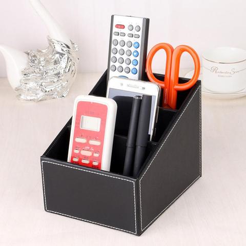 Household Phone And TV Remote Control Leather Storage Box Desk Organizer Holder Home Office Storage Case ► Photo 1/6