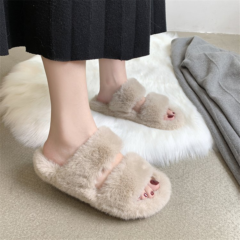 Women's Fuzzy Fluffy Fur Slippers Winter Fashion Warm House Comfy Slides Slip On