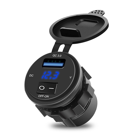 Motorcycle LED 3.0 USB Car Charger With ON-OFF Switch Socket Digital Display Voltmeter USB Charger Socket For Car accessories ► Photo 1/6