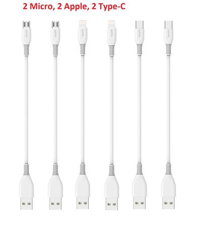 SooPii for Lightning iPhone Short Cable 7 inch Micro USB Type C Short Cables for multi-Ports charging station 6 PCS ► Photo 1/6