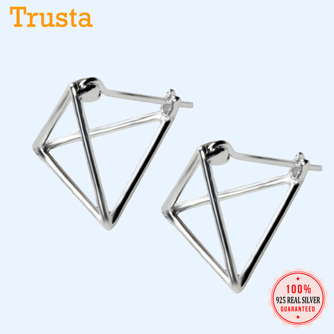 Trusta 100% 925 Sterling Silver Earrings 3D Triangle Stud  Earring 1Pair Women Girls Fashion Jewelry DS1274 ► Photo 1/6