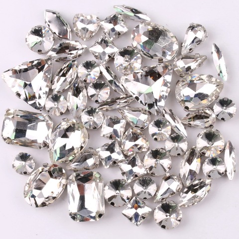 Silver claw setting 50pcs/bag shapes mix clear glass crystal sew on rhinestone wedding dress shoes bag diy trim ► Photo 1/4