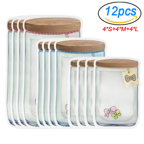 Upgraded Mason Jar Bags Reusable Plastic Ziplock Bag Snack Nuts Cookies Bag Kitchen Organizer for Seal Fresh Food Storage Bag ► Photo 1/6