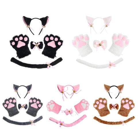 Women Lady Cat Kitty Maid Cosplay Costume Set Plush Ear Bell Headband Bowknot Collar Choker Tail Paws Gloves Anime Props ► Photo 1/6