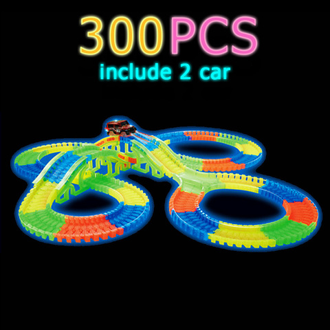 DIY Race Car Track Set Bend Flex Glowing in The Dark Flash LED Car train 300/256/128pcs Glow Racing Track Set Toys Gift Kids Boy ► Photo 1/6