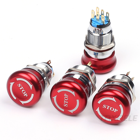 19mm 22mm Emergency STOP Push Button Switch 1NO1NC 2NO2NC Waterproof Stainless Steel Mushroom Metal Aluminum ► Photo 1/6