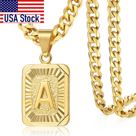 Initial letter Pendant a b c Charm Gold Necklace for Women Men Cuban Link Chain Dropshipping GPM05C ► Photo 1/6