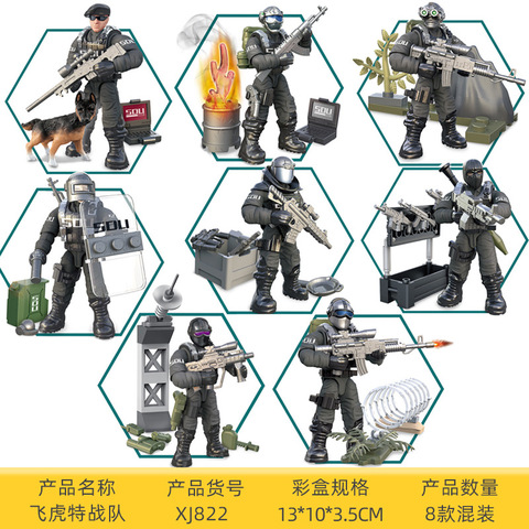 Mega Bloks Modern Military Flying Tiger Task Force Special Service Warfare Troop Police Soldier Action Figures Model Blocks Toys ► Photo 1/5